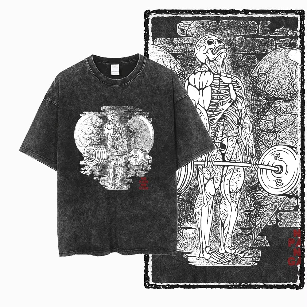 YG BODY BUILDING Printed Cotton Acid Washed Graphic Unisex T Shirt Cool CROSSFIT Streetwear Men Tshirts Big Size Tee for Men