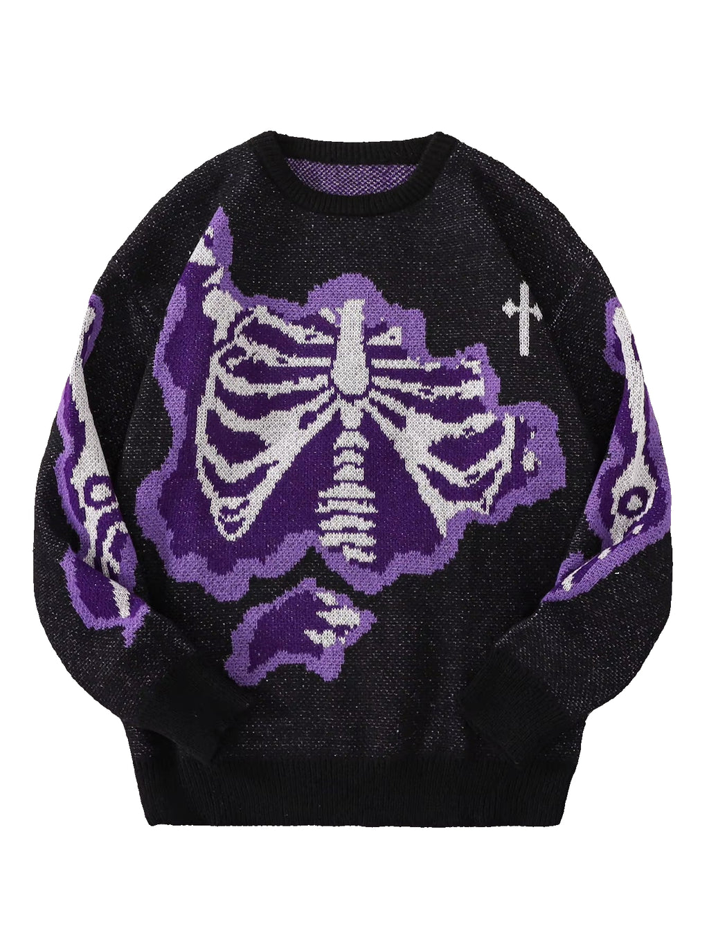 New Popular Spring and Autumn Bone-Shaped Butterfly Jacquard Pattern Pullover Sweater Casual round Neck Contrast Color Knitted M