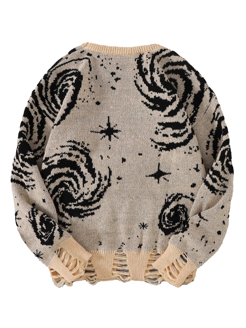 New Popular Street Ripped Abstract Starry Sky Pattern Pullover Ripped Sweater Casual round Neck Knitted Men'S Pullover