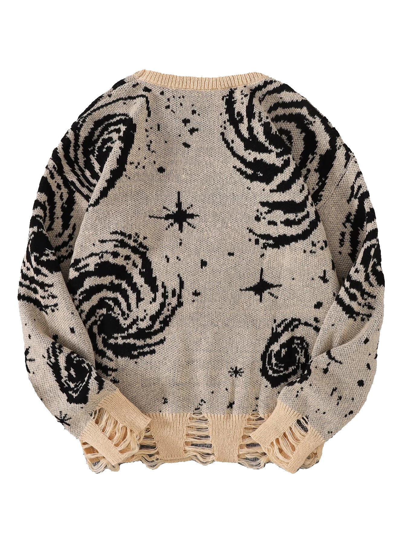 New Popular Street Ripped Abstract Starry Sky Pattern Pullover Ripped Sweater Casual round Neck Knitted Men'S Pullover