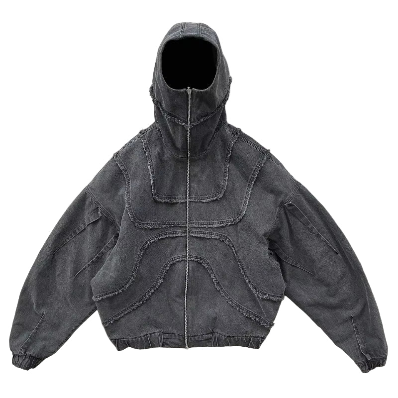 Washed Denim Jacket Y2K American Double Zipper Stitching Flanging Design Streetwear Gothic High Street Oversized Unisex Pullover