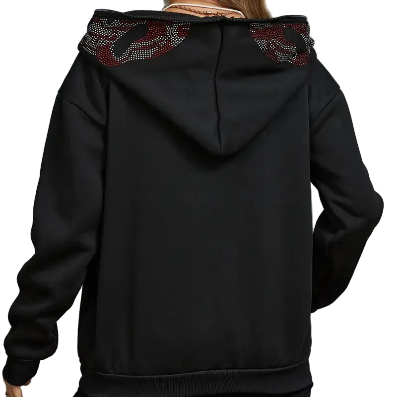 Autumn Fashion Punk Y2K Gothic Grunge Rhinestones Teeth Zip up Hoodies Long Sleeve Coat Sweatshirt Jacket Streetwear