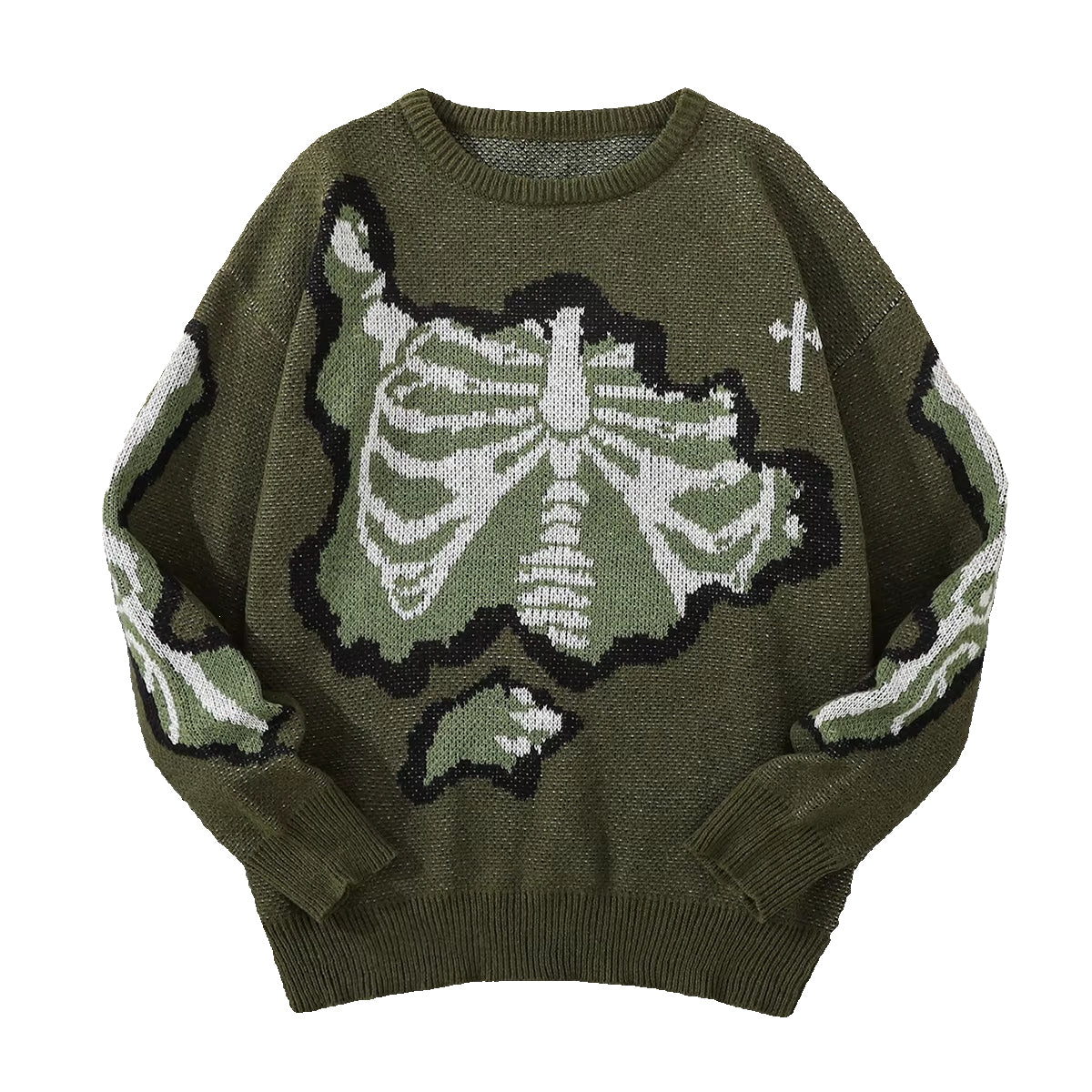 New Popular Spring and Autumn Bone-Shaped Butterfly Jacquard Pattern Pullover Sweater Casual round Neck Contrast Color Knitted M