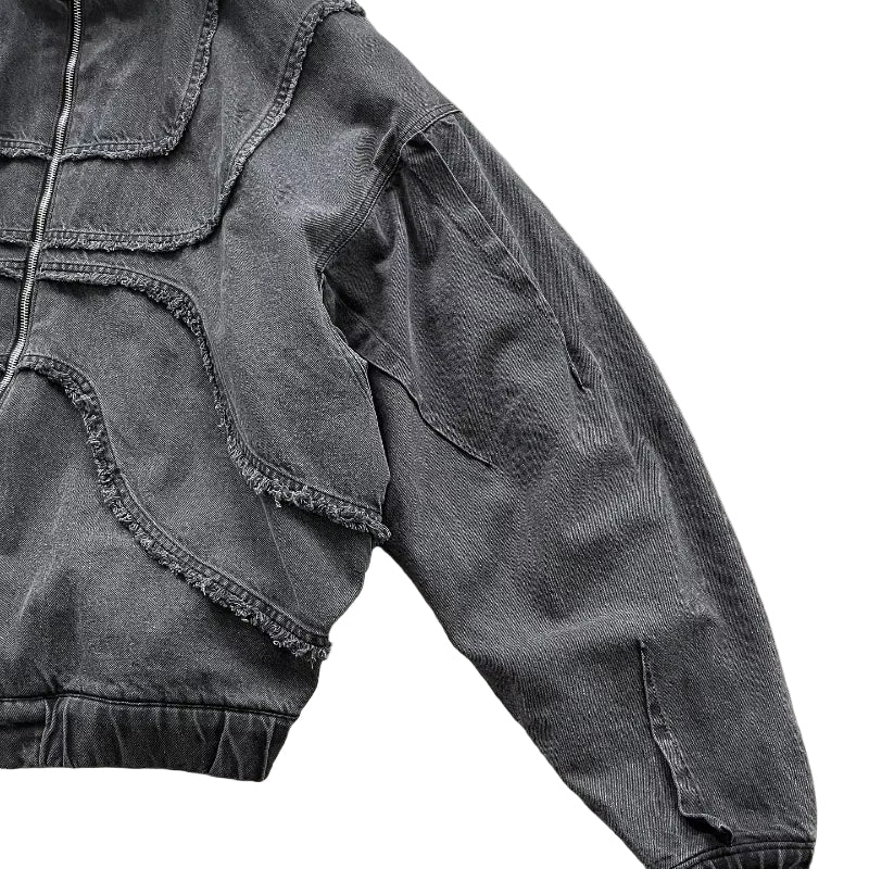 Washed Denim Jacket Y2K American Double Zipper Stitching Flanging Design Streetwear Gothic High Street Oversized Unisex Pullover