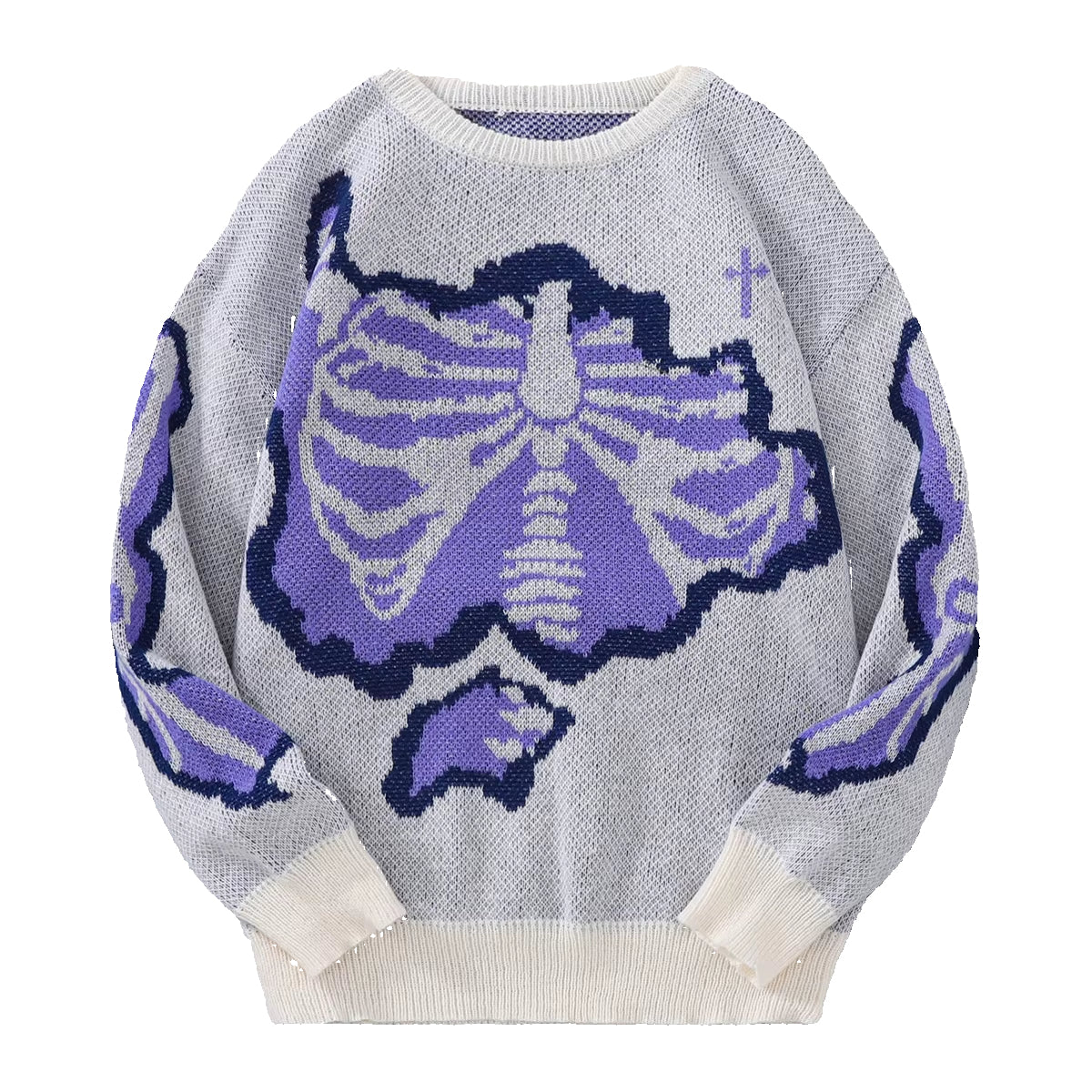 New Popular Spring and Autumn Bone-Shaped Butterfly Jacquard Pattern Pullover Sweater Casual round Neck Contrast Color Knitted M