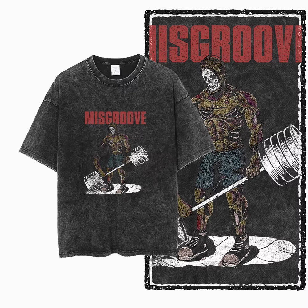 YG BODY BUILDING Printed Cotton Acid Washed Graphic Unisex T Shirt Cool CROSSFIT Streetwear Men Tshirts Big Size Tee for Men