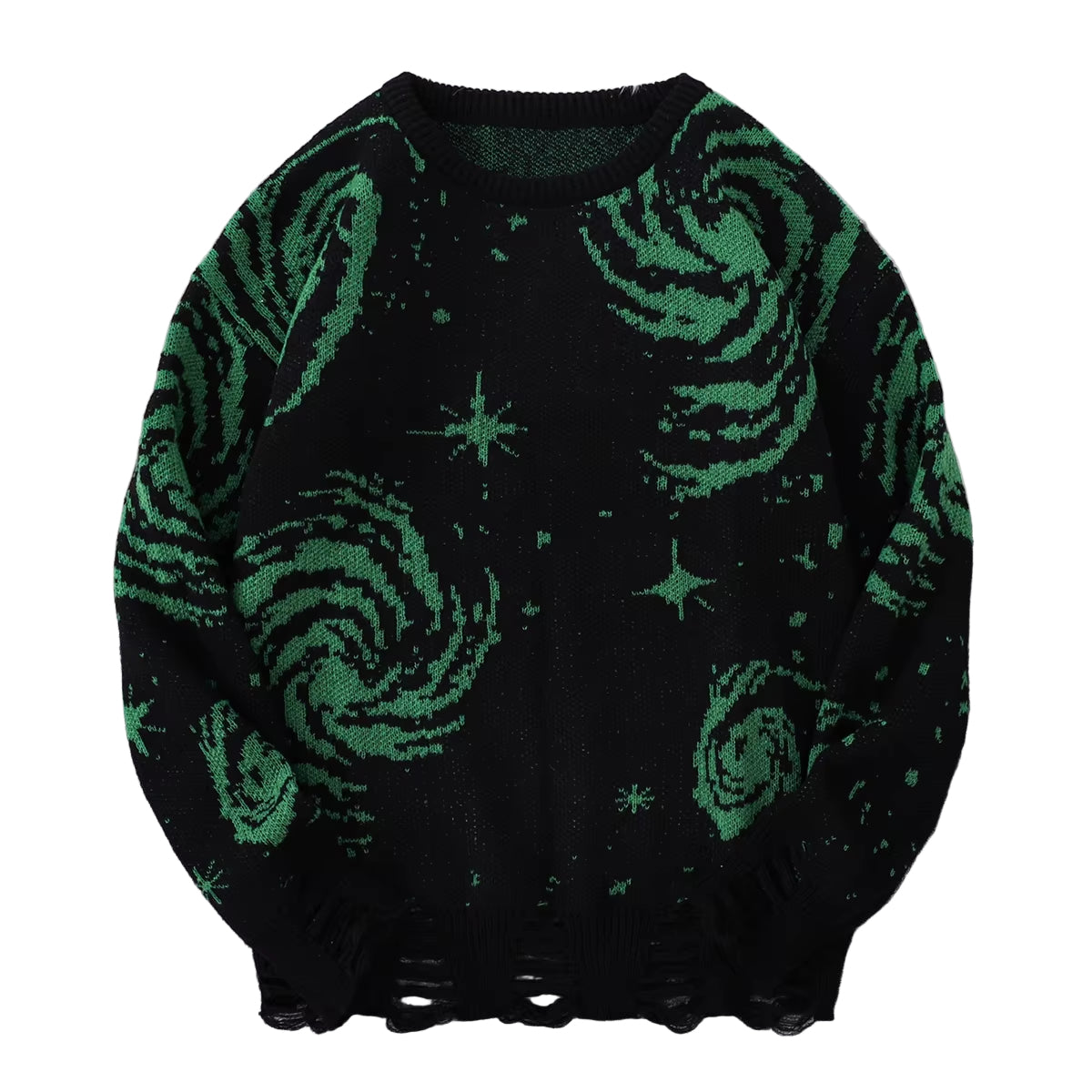 New Popular Street Ripped Abstract Starry Sky Pattern Pullover Ripped Sweater Casual round Neck Knitted Men'S Pullover