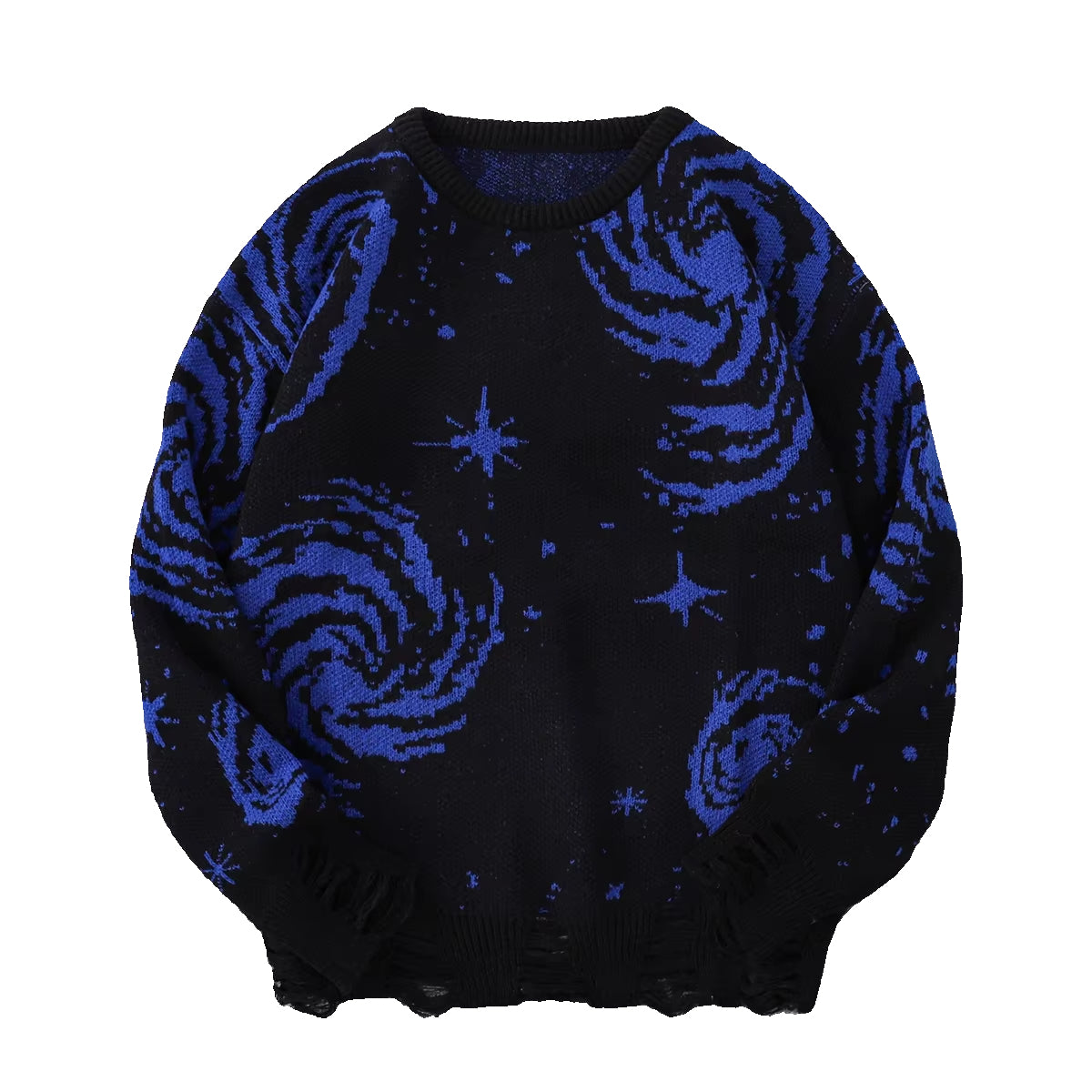 New Popular Street Ripped Abstract Starry Sky Pattern Pullover Ripped Sweater Casual round Neck Knitted Men'S Pullover