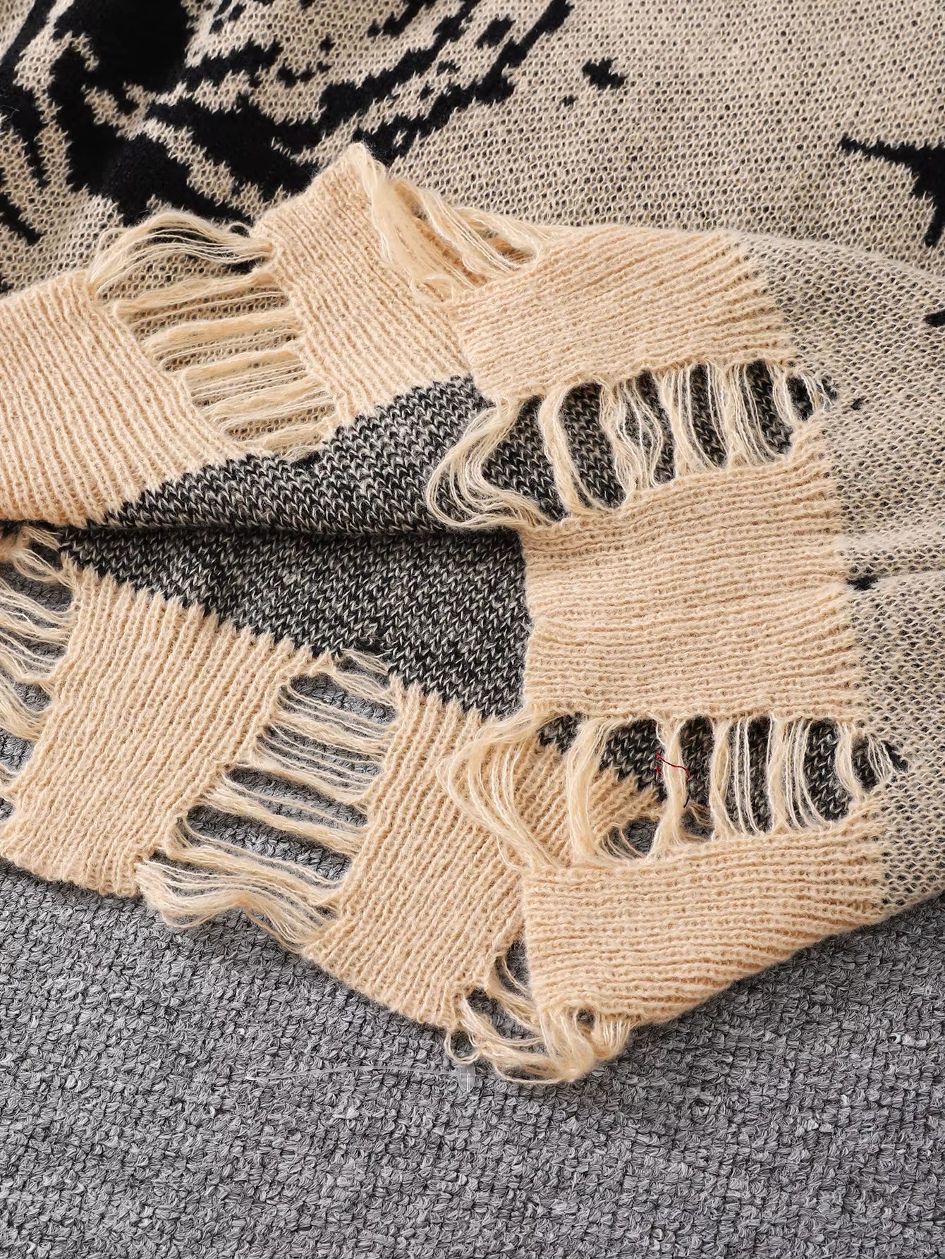 New Popular Street Ripped Abstract Starry Sky Pattern Pullover Ripped Sweater Casual round Neck Knitted Men'S Pullover