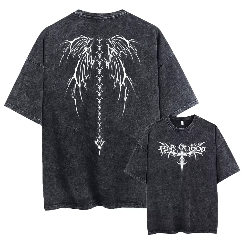 Oversized Printed Tshirts Men Gym Vintage Heavyweight T Shirts Cotton Workout Acid Wash Baggy Tees Street Fashion Tops Unisex